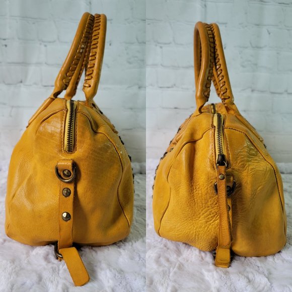 COSTANZA ROTA Yellow Floral Rivets Leather Top Handle Crossbody Bag - Picture 6 of 14